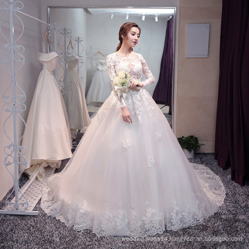 Q015 Fancy Women Dress Sexy Illusion Bodice Sweetheart Back Long Tail Lace Long sleeves Wedding Dress